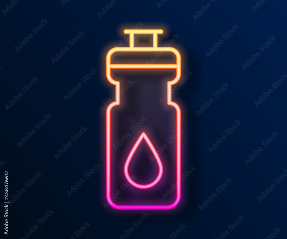 Glowing neon line Fitness shaker icon isolated on black background. Sports shaker bottle with lid for water and protein cocktails. Vector Glowing neon line Fitness shaker icon isolated on black background. Sports shaker bottle with lid for water and protein cocktails. Vector