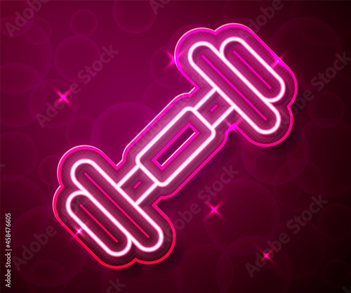 Glowing neon line Dumbbell icon isolated on red background. Muscle lifting, fitness barbell, sports equipment. Vector