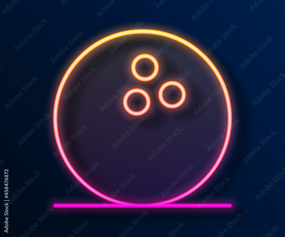Glowing neon line Bowling ball icon isolated on black background. Sport equipment. Vector Glowing neon line Bowling ball icon isolated on black background. Sport equipment. Vector