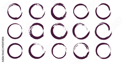 Black vector decorative circles from brush strokes, set of decorative grunge graphic elements.