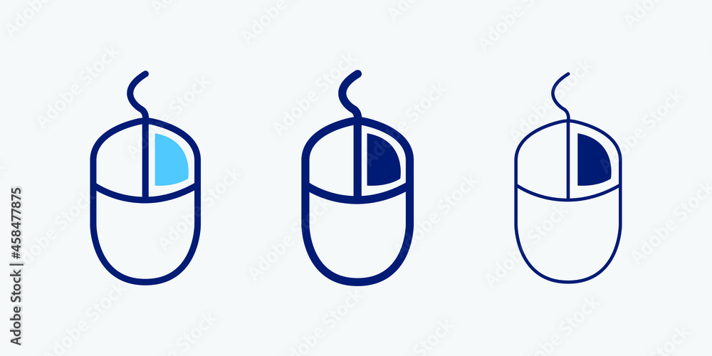 Computer mouse icon set isolated symbol in different style illustration. Right click button vector icons designed in filled, outline, line and stroke style