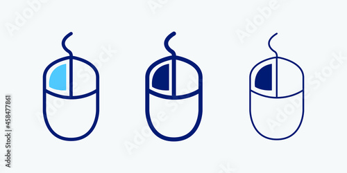 Computer mouse icon set isolated symbol in different style illustration. Left click button vector icons designed in filled, outline, line and stroke style