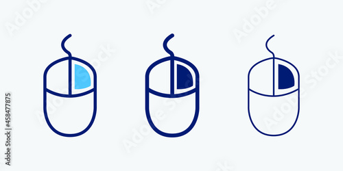 Computer mouse icon set isolated symbol in different style illustration. Right click button vector icons designed in filled, outline, line and stroke style