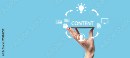 Tableau sur toile Content marketing cycle - creating, publishing, distributing content for a targeted audience online and analysis