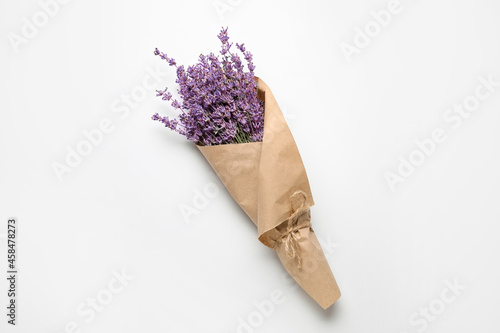 Bouquet of lavender flowers on white background photo