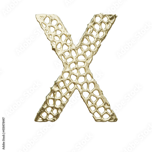 Holey molten gold alphabet font letter X