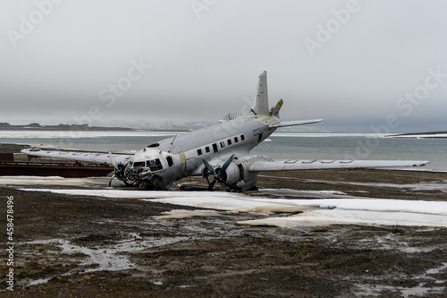 Wreck of soviet military plane Ilyushin Il-14 which crashed at Heiss Island, Franz Jozef Land archipelago.  photo