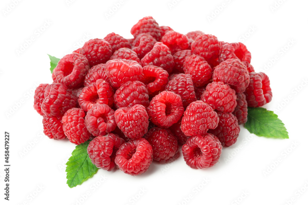 Red juicy raspberry, isolated on white background Red juicy raspberry, isolated on white background