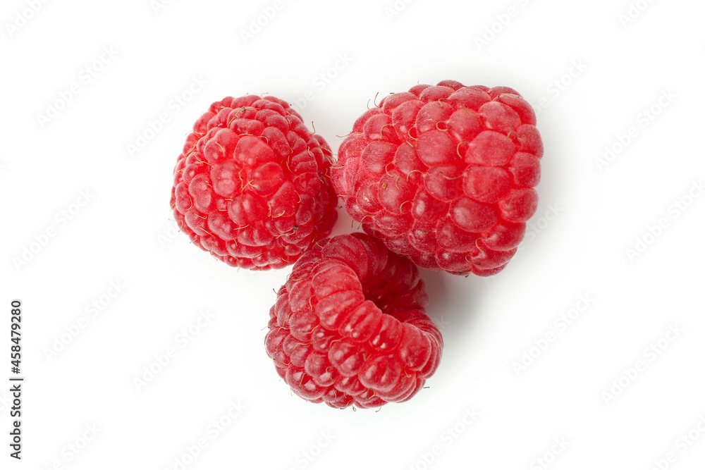 Red juicy raspberry, isolated on white background Red juicy raspberry, isolated on white background