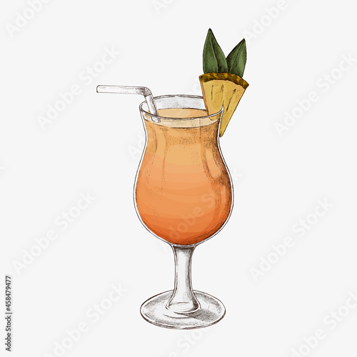 Hand drawn glass of pineapple cocktail