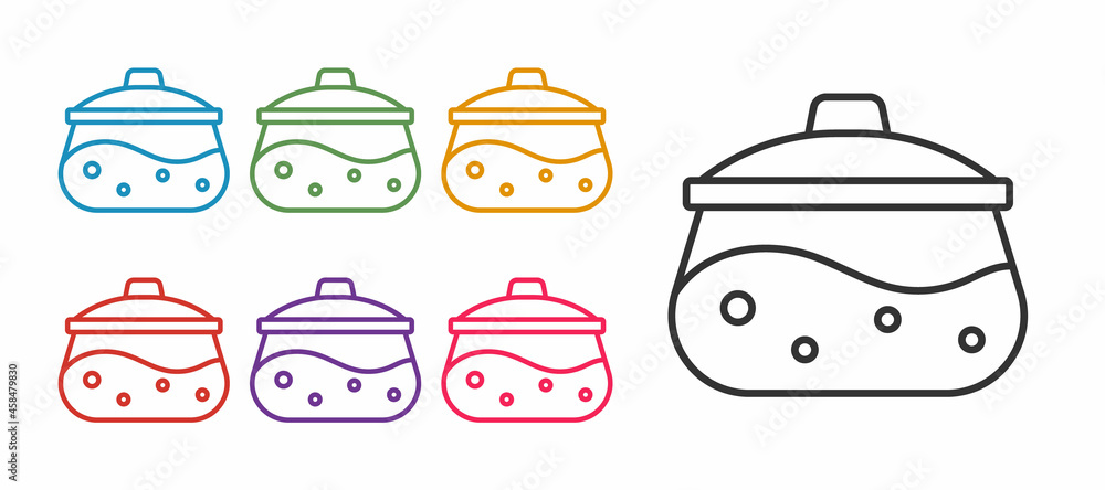 Set line Cooking pot icon isolated on white background. Boil or stew food symbol. Set icons colorful. Vector Set line Cooking pot icon isolated on white background. Boil or stew food symbol. Set icons colorful. Vector