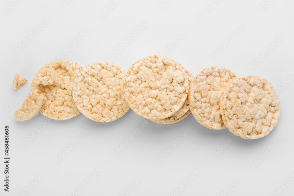 Pile of puffed rice crackers on white background Pile of puffed rice crackers on white background