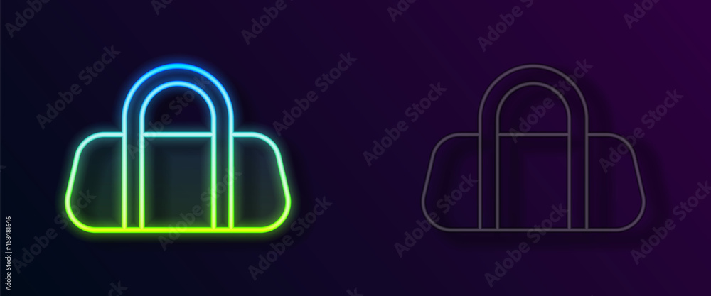 Glowing neon line Sport bag icon isolated on black background. Vector Glowing neon line Sport bag icon isolated on black background. Vector