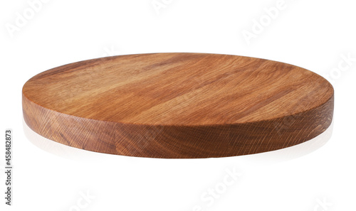 Round shape oak cutting board on white background