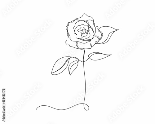 Continuous one line drawing of flower rose in silhouette on a white background. Linear stylized.Minimalist.