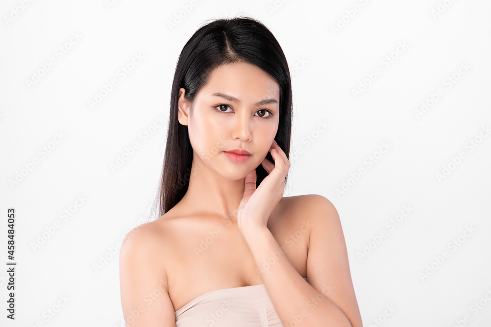 Beautiful young asian woman with clean fresh skin on white background, Face care, Facial treatment, Cosmetology, beauty and spa, Asian women portrait. Beautiful young asian woman with clean fresh skin on white background, Face care, Facial treatment, Cosmetology, beauty and spa, Asian women portrait.