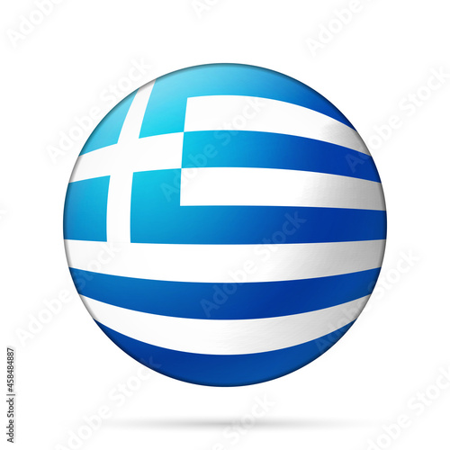 Glass light ball with flag of Greece. Round sphere, template icon. Greek national symbol. Glossy realistic ball, 3D abstract vector illustration highlighted on a white background. Big bubble
