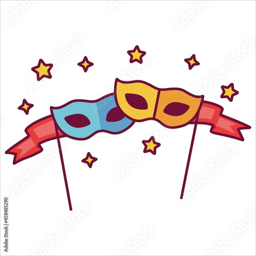 Carnival mask icon. Yellow and blue carnival mask vector illustration