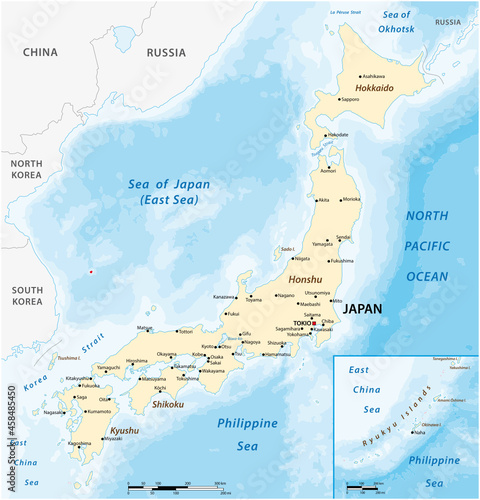 vector map of the East Asian island nation of Japan