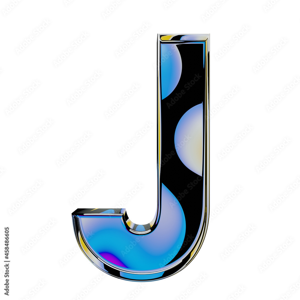 Iridescent glass blobs retro cyberpunk alphabet letter J