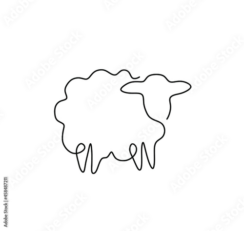 Vector isolated small simple sheep one line single line drawing.  Ram, lamb graphic black line icon, logotype, symbol