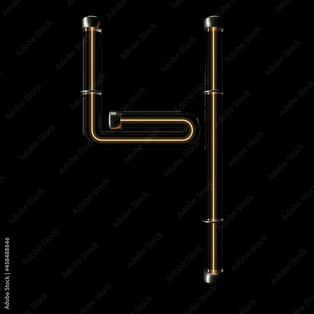 Fototapeta premium Tube light neon bulb alphabet number 4