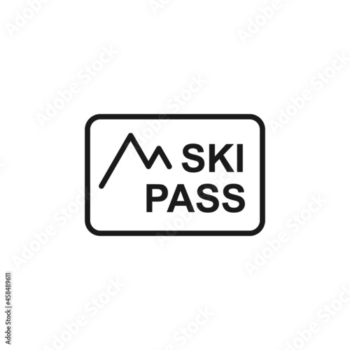 Isolated black line icon ski pass on white background. Outline ski card. Logo flat design. Winter mountain sport equipment.