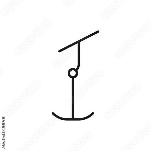 Isolated black line icon of ski lift on white background. Outline t-bar lift. Logo flat design. Winter mountain sport.