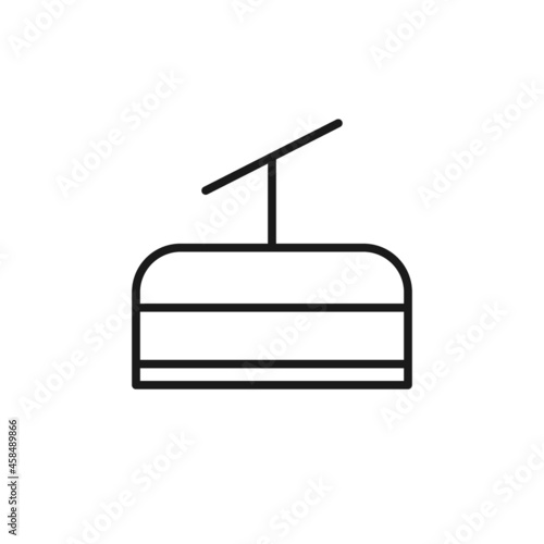 Isolated black line icon of empty chair lift on white background. Outline chair lift. Logo flat design. Winter mountain sport.