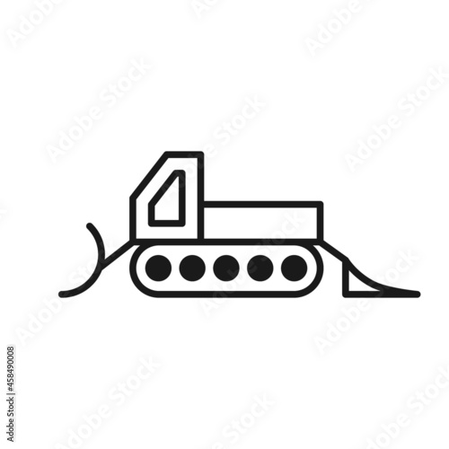 Isolated black line icon of snowcat on white background. Outline ratrak. Logo flat design. Winter mountain sport.