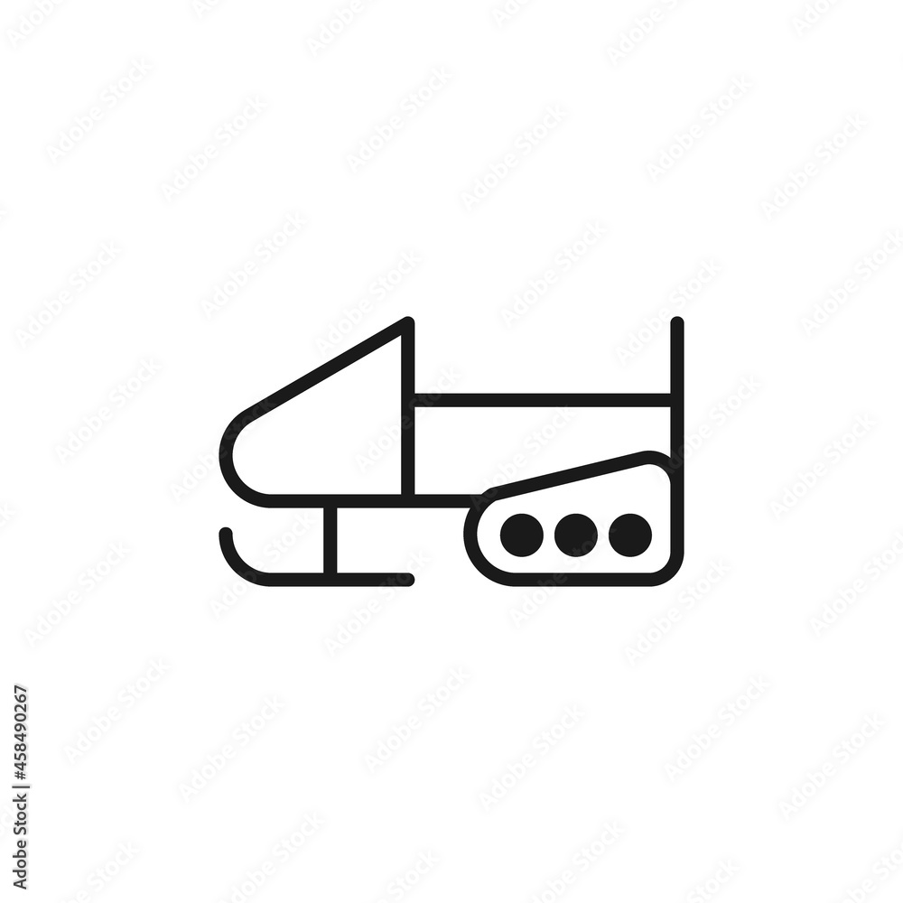 Isolated black line icon of snowmobile on white background. Outline snow mobile. Logo flat design. Winter mountain sport. Isolated black line icon of snowmobile on white background. Outline snow mobile. Logo flat design. Winter mountain sport.