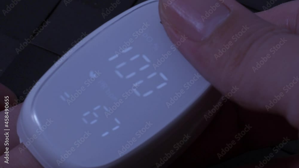 Oximeter usage. Finger pulse oximeter used to measure pulse rate and