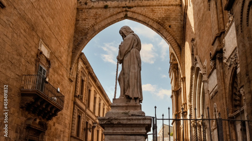 Side view of Statue of St. Francis of Paola at the Cathedral of Palermo, Sicily, Italy.