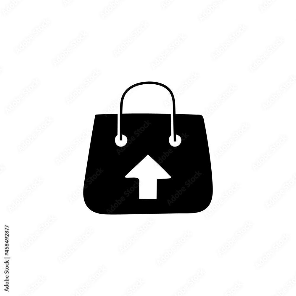 Purse shopping icon, Shopping bag with up arrow symbol icon in solid black flat shape glyph icon, isolated on white background Purse shopping icon, Shopping bag with up arrow symbol icon in solid black flat shape glyph icon, isolated on white background