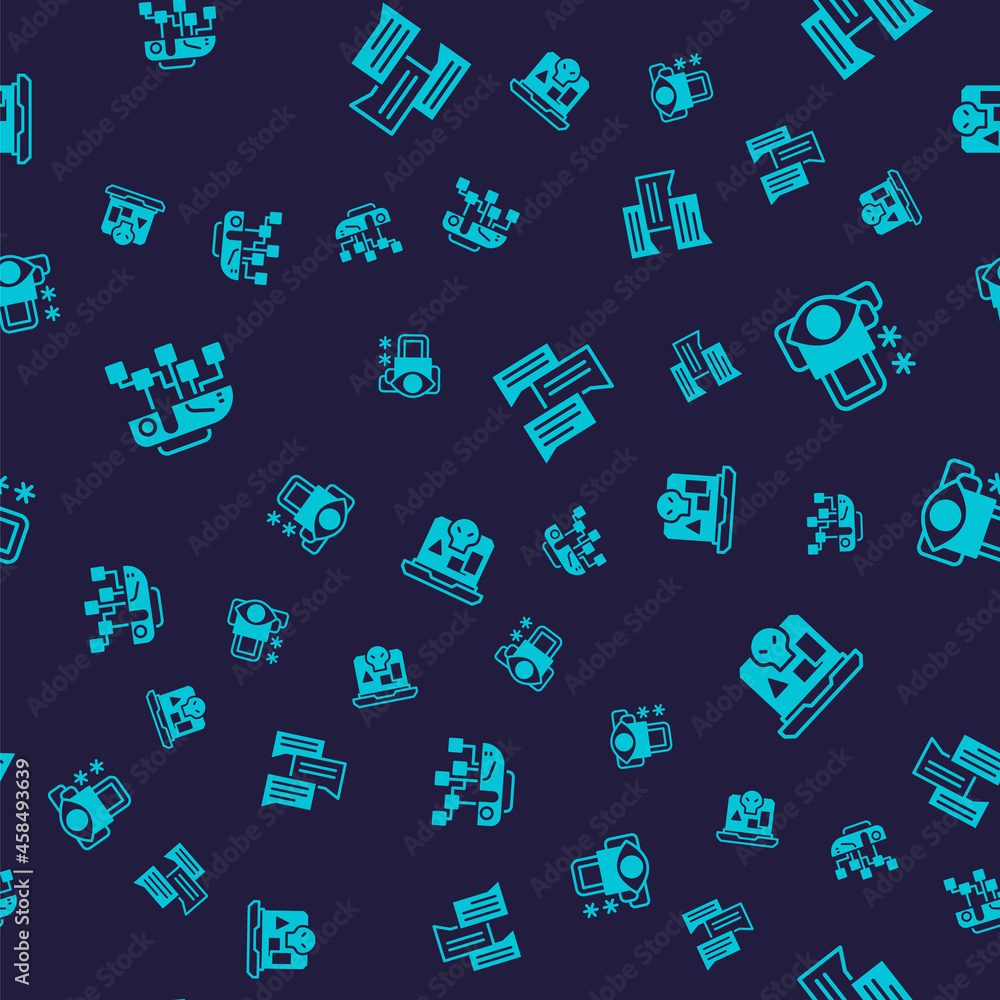 Fototapeta premium Set Humanoid robot, Cyber security, Speech bubble chat and Internet piracy on seamless pattern. Vector