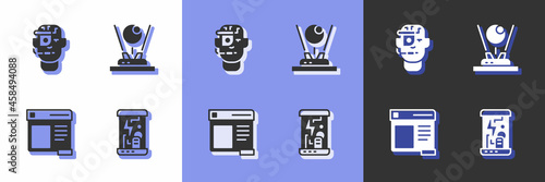 Set Cryogenic capsules, Smart glasses on spectacles, Browser window and Hologram icon. Vector