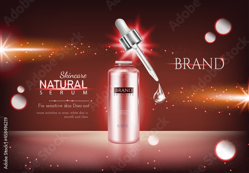 Skincare moisturizing mockup elegant. Anti-wrinkle cream ads, cosmetic red cream jar with red light effect  in 3d illustration, red background