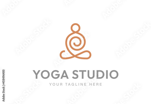Abstract monoline yoga human linear logo. Meditation line icon.