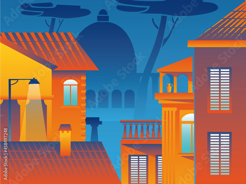 Rome at night cityscape, vector illustration