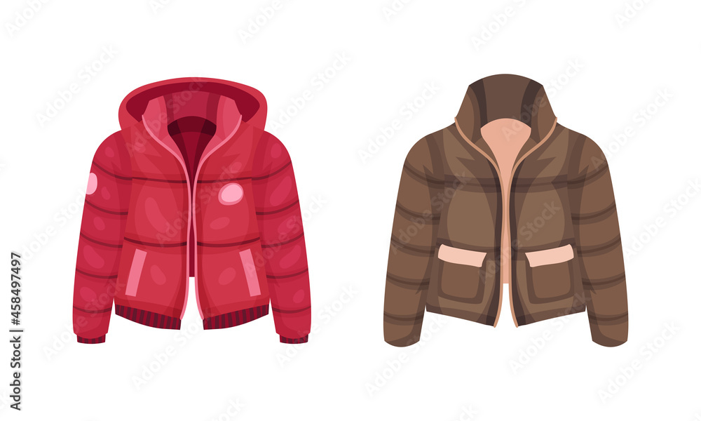 Fashionable women outerwear set. Stylish winter, spring or autumn clothing vector illustration Fashionable women outerwear set. Stylish winter, spring or autumn clothing vector illustration