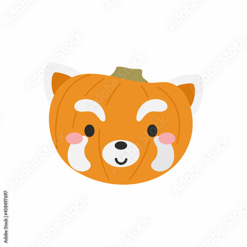 Happy Halloween cute cartoon pumpkin with red panda face. Halloween party decor for children. Childish print for cards  stickers  invitation  nursery decoration. Vector illustration.