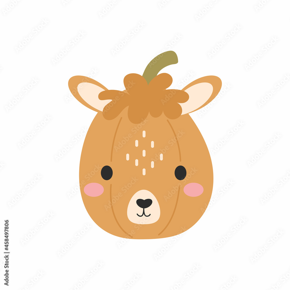 Happy Halloween cute cartoon pumpkin with alpaca face. Halloween party decor for children. Childish print for cards, stickers, invitation, nursery decoration. Vector illustration. Happy Halloween cute cartoon pumpkin with alpaca face. Halloween party decor for children. Childish print for cards, stickers, invitation, nursery decoration. Vector illustration.