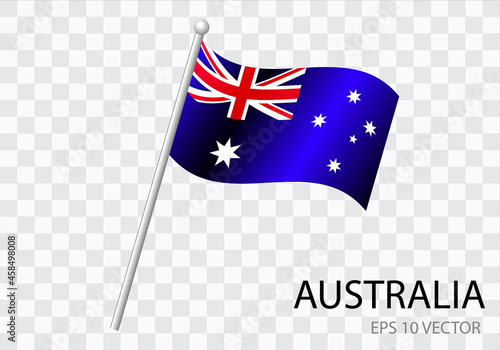 Flag of AUSTRALIA with flag pole waving in wind.Vector illustration