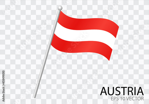 Flag of AUSTRIA with flag pole waving in wind.Vector illustration