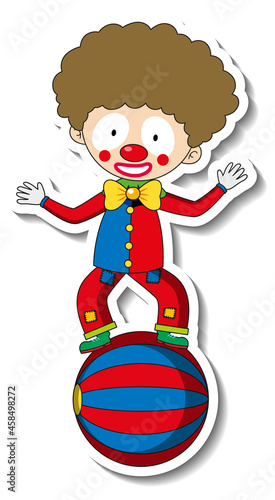 Sticker template with happy clown cartoon character isolated