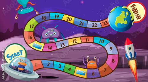 Snake and ladders game template with space theme