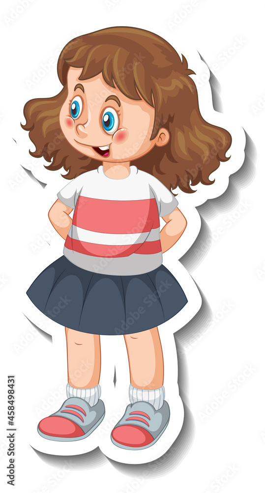 Sticker template with a girl cartoon character isolated Sticker template with a girl cartoon character isolated