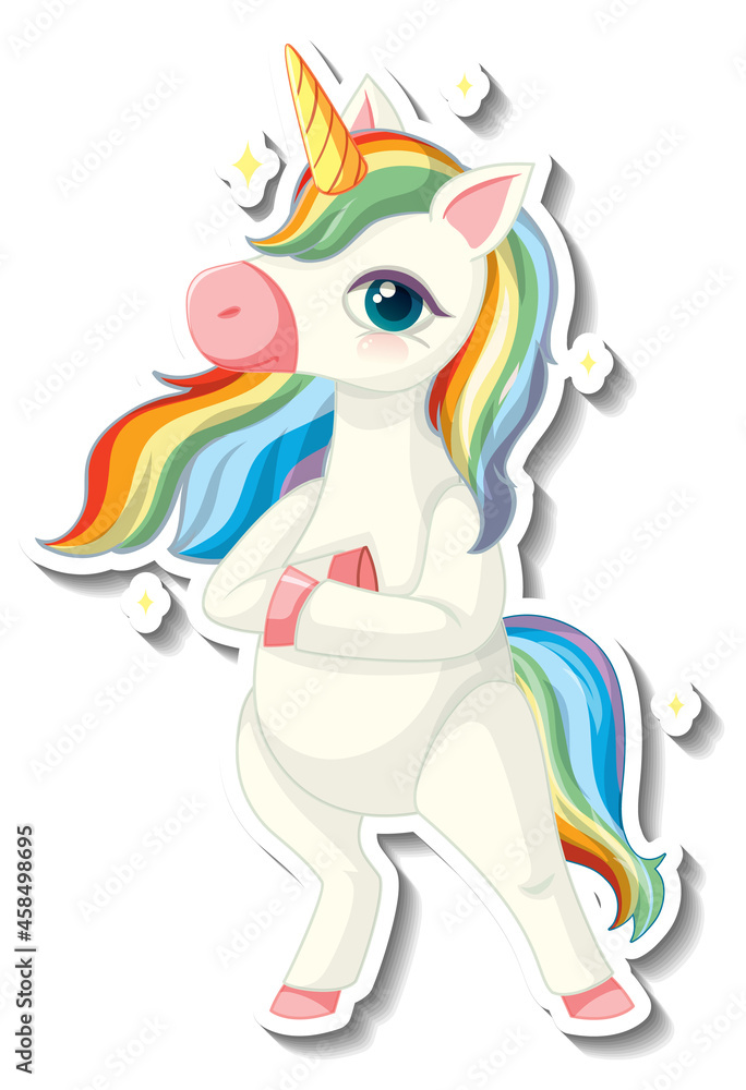 Cute unicorn stickers with a rainbow unicorn cartoon character Cute unicorn stickers with a rainbow unicorn cartoon character