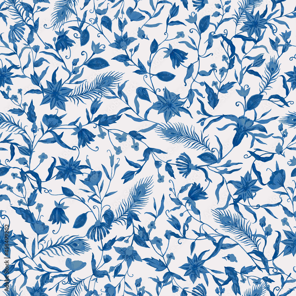 Blue flower seamless pattern vector Blue flower seamless pattern vector