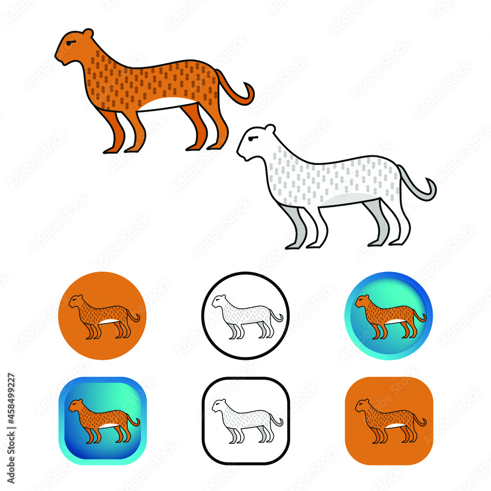 Obraz premium Flat Cheetah Animal Icon Collection